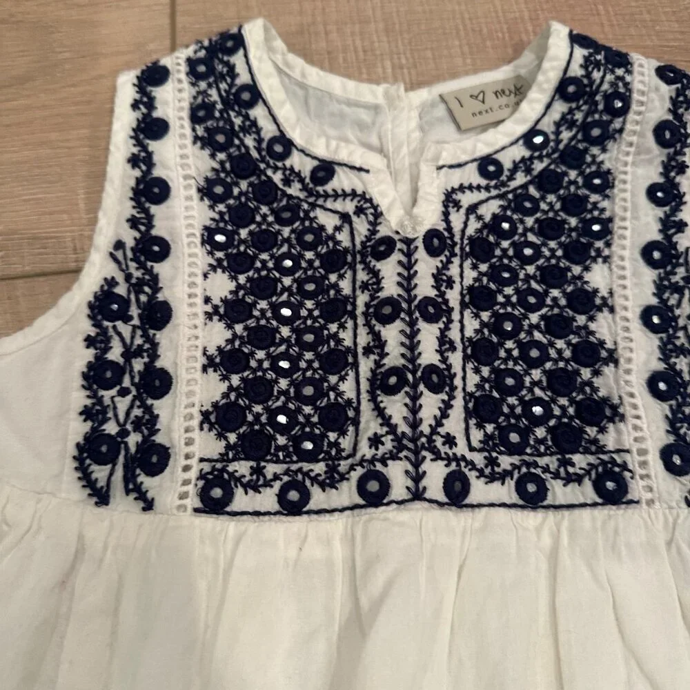 NEXT GIRLS WHITE AND BLUE DRESS SIZE 7